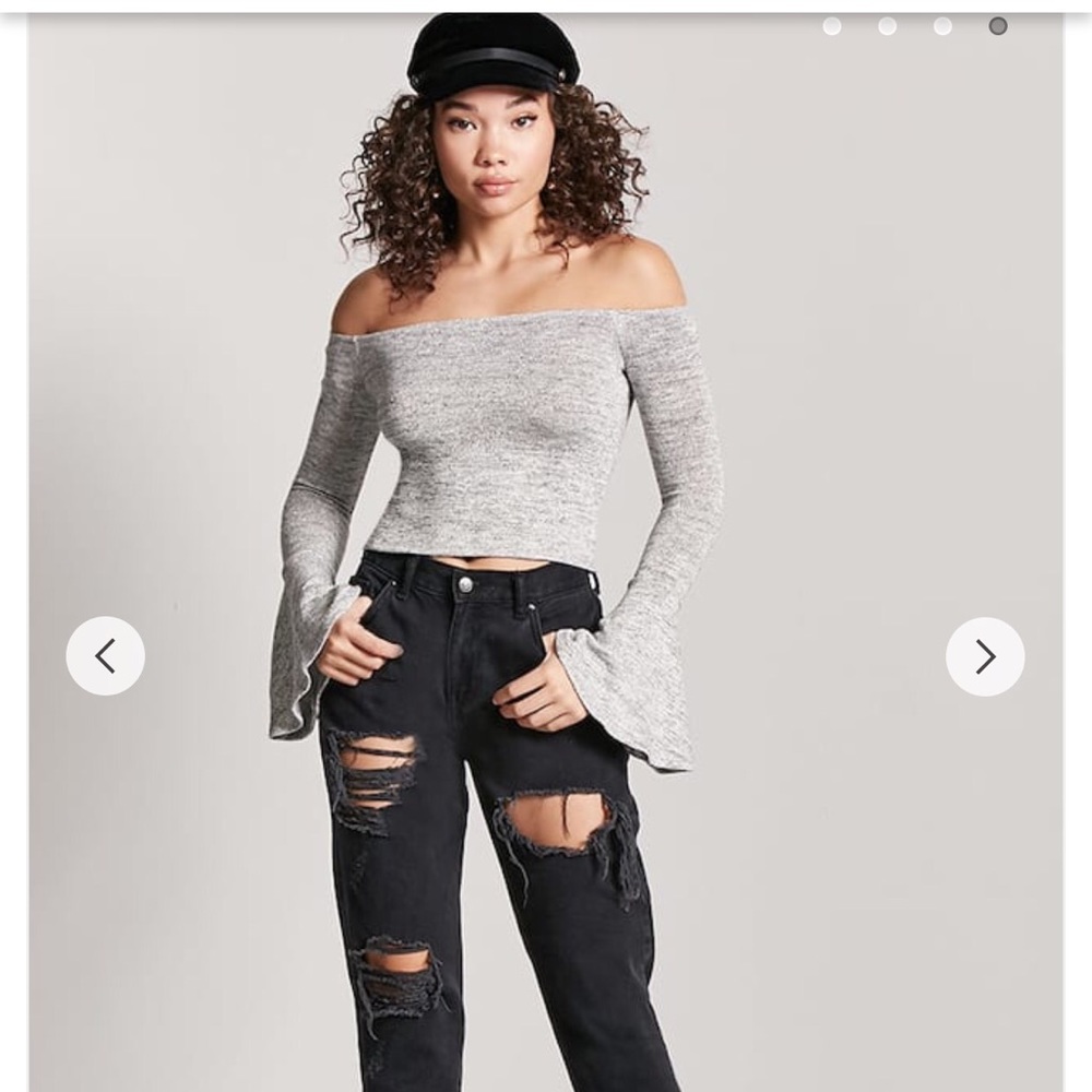 Metallic silver off the shoulder crop knit top NWT